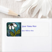 青い背景に白いデイジー- Collage ラベル (インサイチュ)