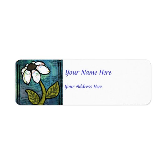 青い背景に白いデイジー- Collage ラベル (正面)