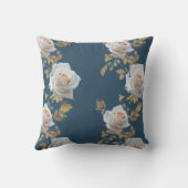 青い背景に白いバラ離れと金ゴールド クッション (裏面)