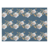 青い背景に白いバラ離れと金ゴールド テーブルクロス (正面(横))