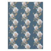 青い背景に白いバラ離れと金ゴールド テーブルクロス (正面)