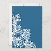 青い背景に白いレースの宗教的な結婚式 招待状 (裏面)