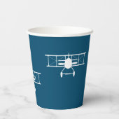 青い背景に白いヴィンテージの二面模様 紙コップ (裏面)