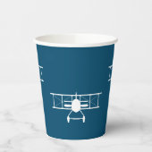 青い背景に白いヴィンテージの二面模様 紙コップ (左)