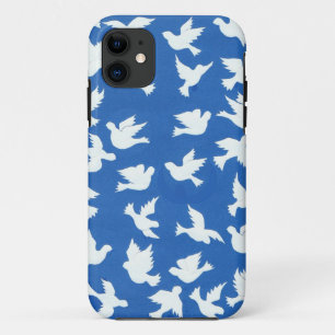 青い背景に白い平和の鳩 iPhone 11 ケース