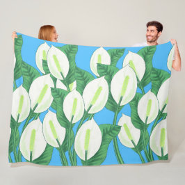 青い背景に白い平和淡い色ののユリ フリースブランケット