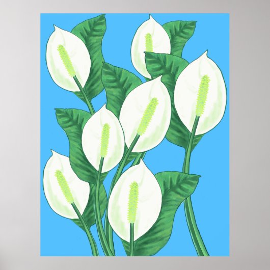 青い背景に白い平和淡い色ののユリ ポスター (正面)