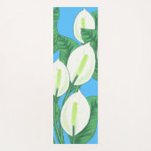 青い背景に白い平和淡い色ののユリ ヨガマット (正面)