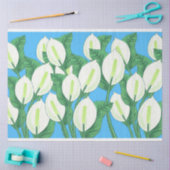 青い背景に白い平和淡い色ののユリ 薄葉紙 (クラフト)