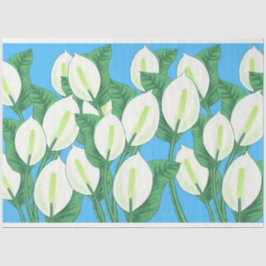 青い背景に白い平和淡い色ののユリ 薄葉紙