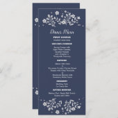 青い背景に白い花のウェディングメニュー メニュー (正面/裏面)