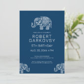 青い背景に白い花のゾウの招待状 招待状 (スタンド正面)