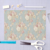 青い背景に白とピンクのバラの花 薄葉紙 (クラフト)