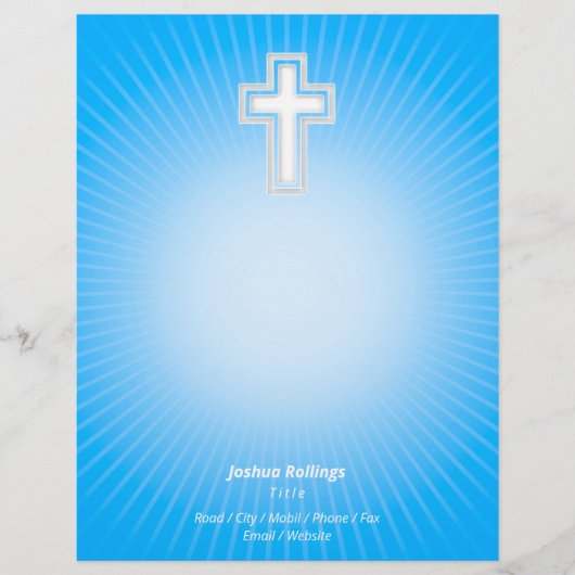 青い背景に白熱［赤熱］光を放つクリスチャン十字 チラシ (正面)
