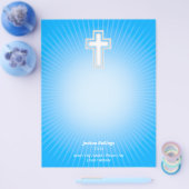 青い背景に白熱［赤熱］光を放つクリスチャン十字 チラシ (シングル)