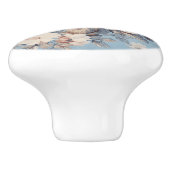 青い背景に白素朴いバラ セラミックノブ (側面)