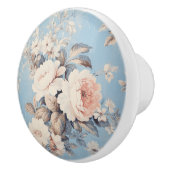 青い背景に白素朴いバラ セラミックノブ (右)