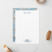 青い背景に白素朴いバラ ノートカード (正面/裏面インサイチュ)