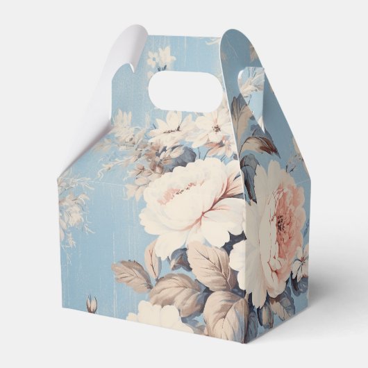 青い背景に白素朴いバラ フェイバーボックス (正面サイド)