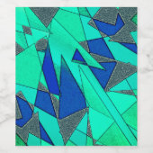 青い背景に緑の三角切り出し、粗い ワインラベル (シングルラベル)