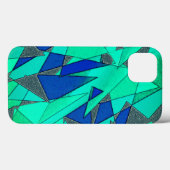 青い背景に緑の三角切り出し、粗い Case-Mate iPhoneケース (裏面 (横))