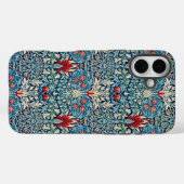 青い背景に緑の葉の花柄 Case-Mate iPhoneケース (裏面 (横))