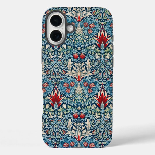 青い背景に緑の葉の花柄 Case-Mate iPhoneケース (裏面)