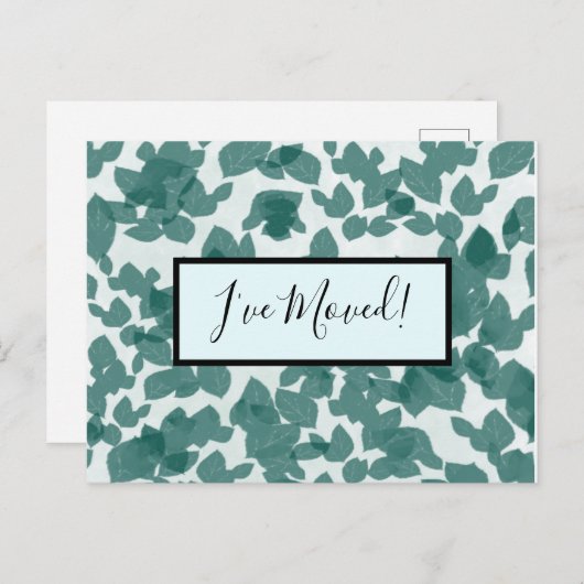 青い背景に緑の葉 新しい住所のお知らせ ポストカード (正面/裏面)