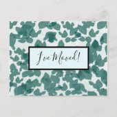 青い背景に緑の葉 新しい住所のお知らせ ポストカード (正面)