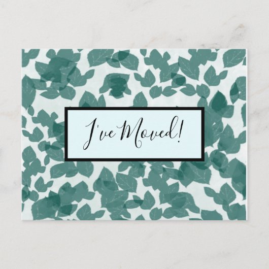 青い背景に緑の葉 新しい住所のお知らせ ポストカード (正面)