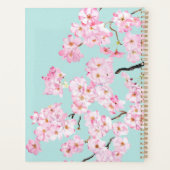 青い背景に繊細なピンクのさくらんぼが咲く プランナー手帳 (裏面)