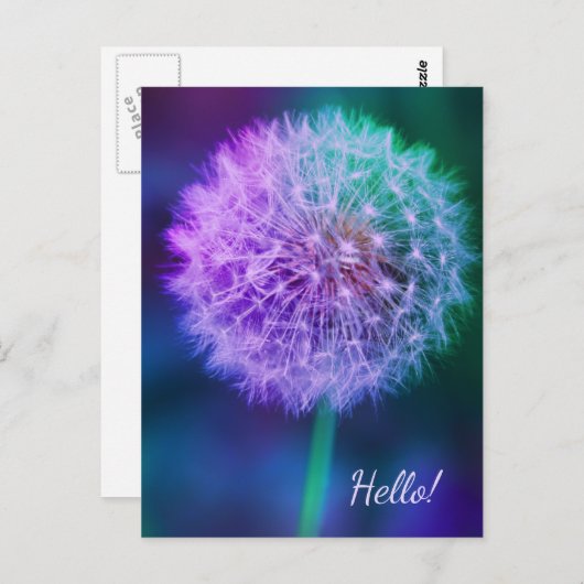 青い背景に美しいタンポポ ポストカード (正面/裏面)