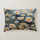 青い背景に美しいデイジー アクセントクッション (正面)