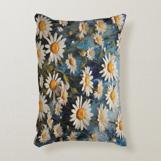 青い背景に美しいデイジー アクセントクッション (正面(垂直))