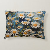 青い背景に美しいデイジー アクセントクッション (裏面)