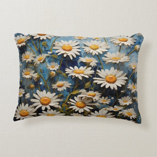 青い背景に美しいデイジー アクセントクッション (裏面)