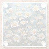青い背景に美しいデイジー ガラスコースター (裏面)