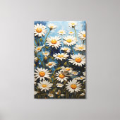 青い背景に美しいデイジー キャンバスプリント (正面)