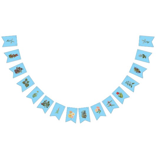 青い背景に美しいフローラバナー バンティングフラッグ (全)