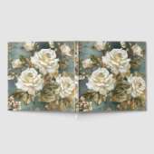 青い背景に美しい白いバラ ゲストブック (全面)