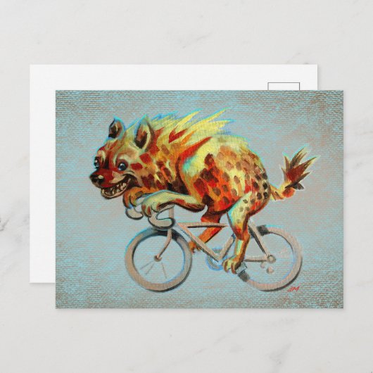 青い背景に自転車に乗って嬉しいハイナ ポストカード (正面/裏面)