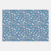 青い背景に花のスケッチ ラッピングペーパーシート (正面)