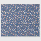 青い背景に花のスケッチ ラッピングペーパー (フラット)