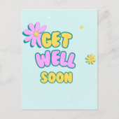 青い背景に花を飾った「早く回復してね」 ポストカード (正面)