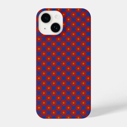 青い背景に赤いカレイドスコープの鴨 iPhoneケース (裏面)