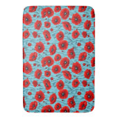 青い背景に赤いケシの花 バスマット (正面縦)