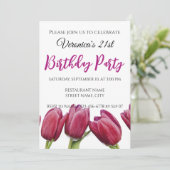 青い背景に赤いチューリップの招待状 招待状 (スタンド正面)