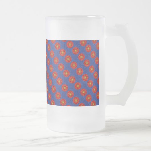 青い背景に赤い万華鏡とアヒル フロストグラスビールジョッキ (右)