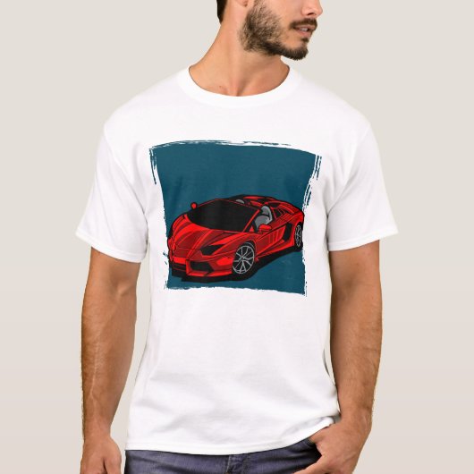 青い背景に赤い車 Tシャツ (正面)