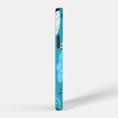 青い背景に遊ぶ犬のパターン iPhoneケース (右側面)